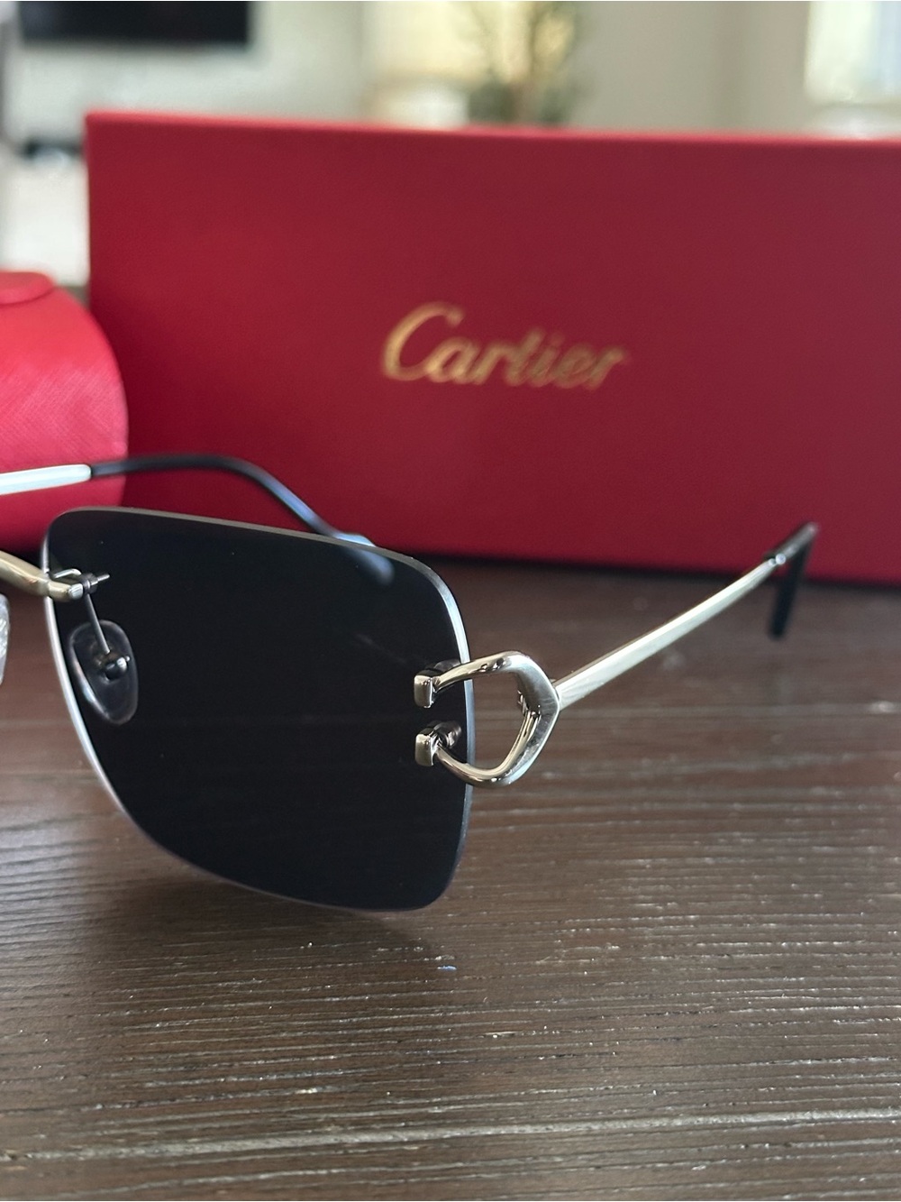 Cartier Men's Rimless Sunglasses with Black Lenses and Silver Accents - Picture 3 of 7